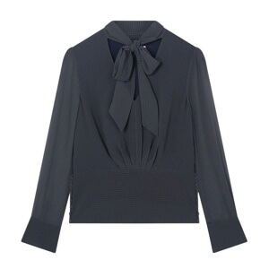 L.K. Bennett Rosie Midnight Houndstooth Print V Neck Blouse